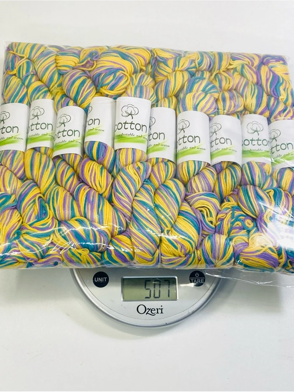 10 NEW (~500g total, ~50g ea.) 100% Cotton Variegated Hanks in Tropical Fish